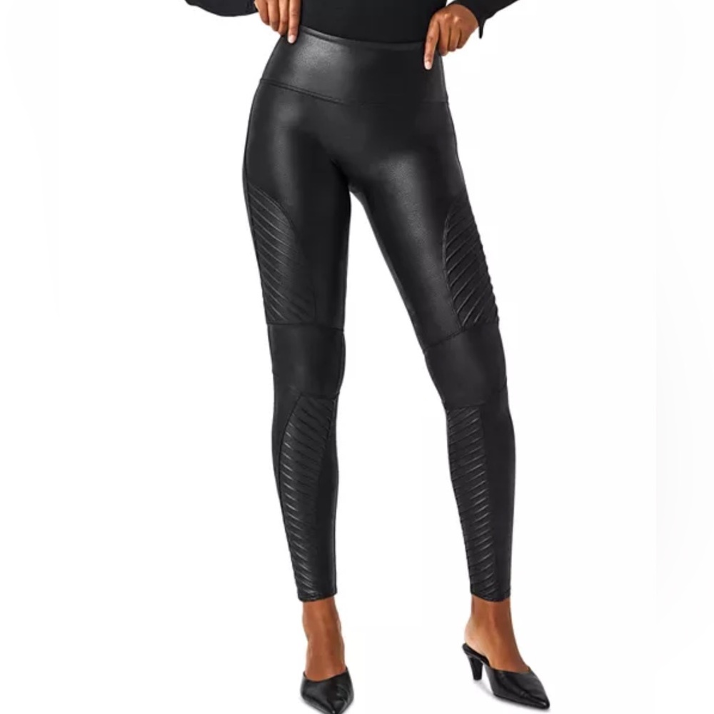 Spanx Moto Faux Leather Leggings Black Size Medium